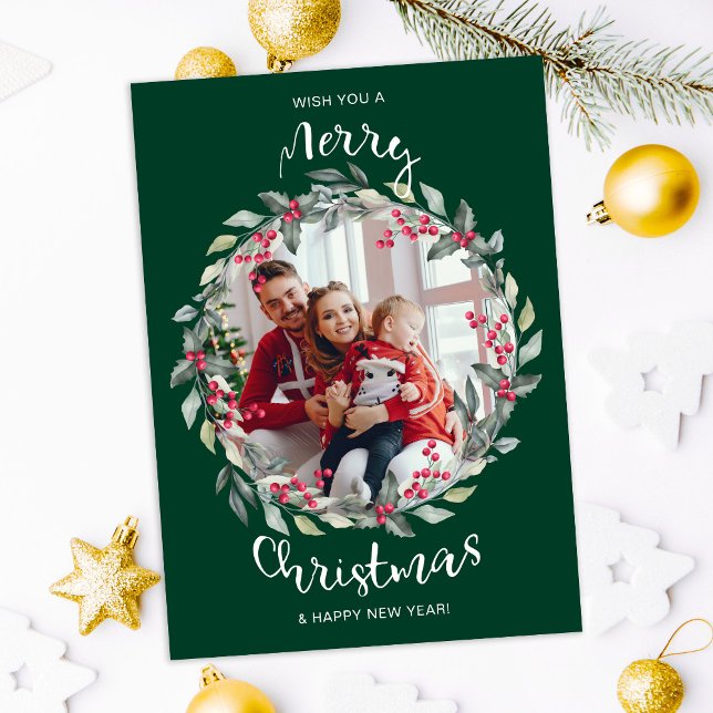 God Jul Grön familjefoto Julkort (Skapare uppladdad)