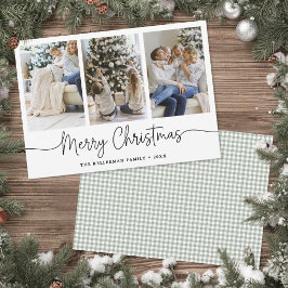 God Jul Grön Gingham Minimalistiskt Foto Julkort