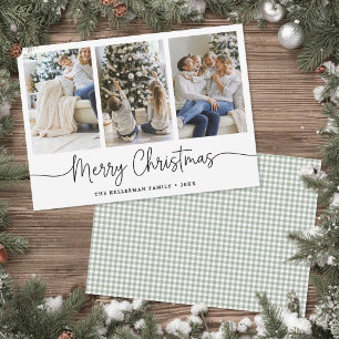 God Jul Grön Gingham Minimalistiskt Foto  Julkort