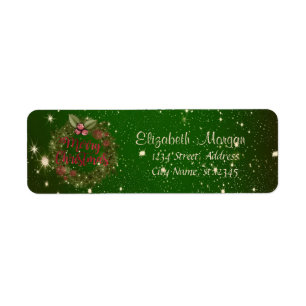 God Jul, Grön, Julkrans Returadress Etikett