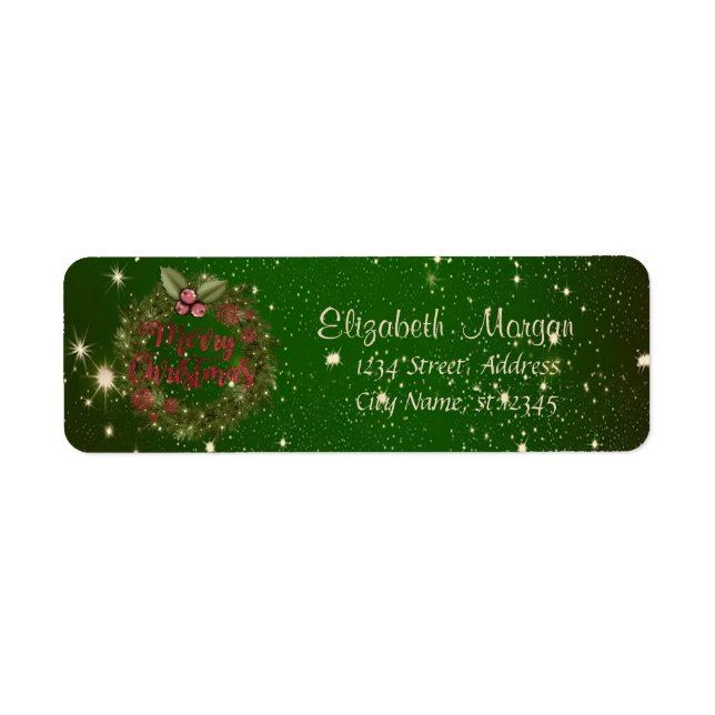 God Jul, Grön, Julkrans Returadress Etikett (Framsidan)