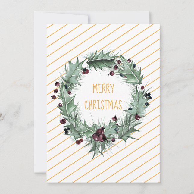 God Jul Grön Krans Gul Rand  Julkort (Framsida)