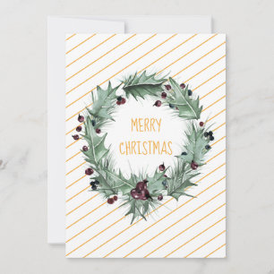 God Jul Grön Krans Gul Rand  Julkort