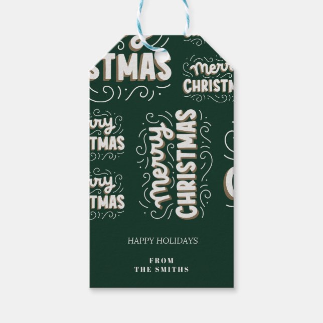 God Jul | Grön och vit anpassningsbar  Presentetikett (Framsidan)