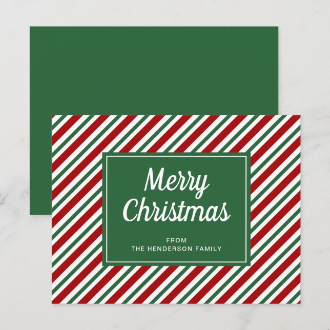 God Jul Grön Randig Mönster   Vykort (Fram/baksida)