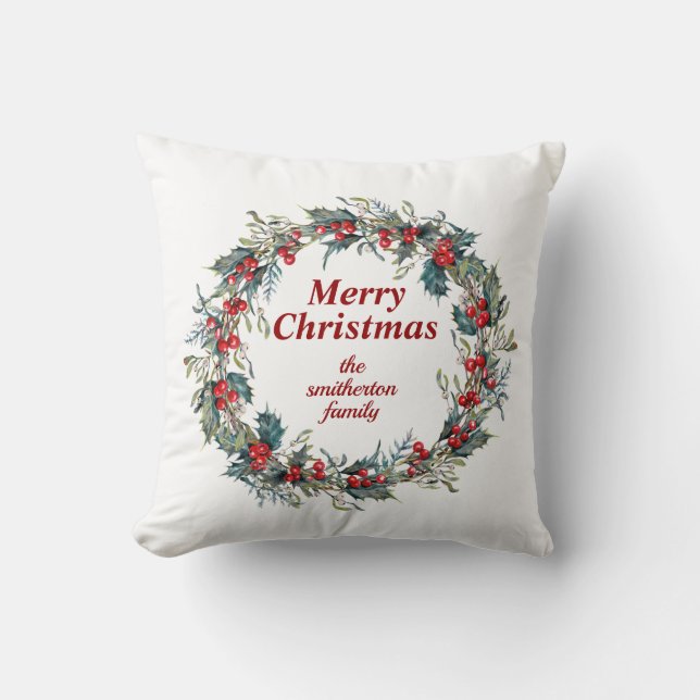 God Jul Grön Röd Julihäxan Bär Krans Kudde (Framsida)