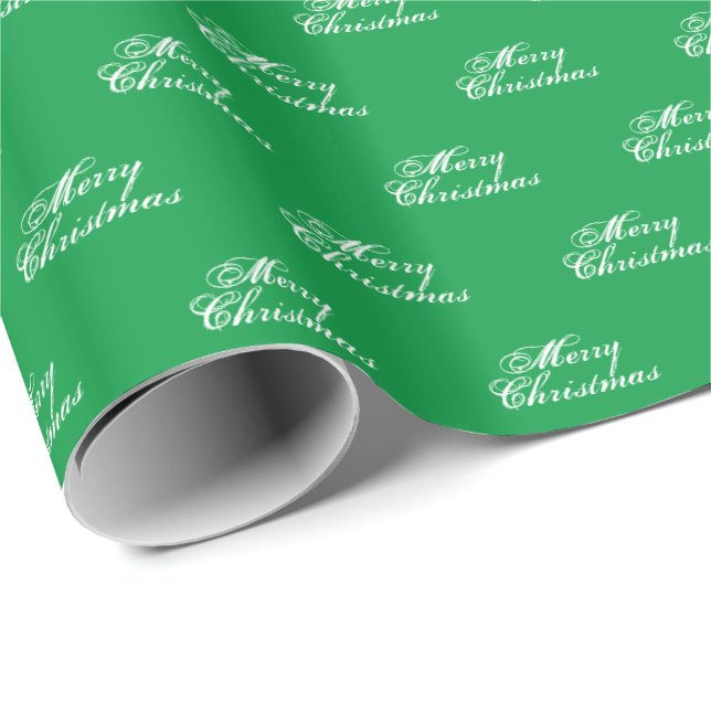 God Jul grön vit script kalligrafi Presentpapper (Rullad Hörn)