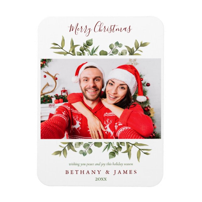 God jul Grönskande Par Foto Högtid Magnet (Vertikal)