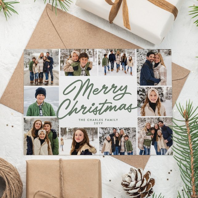 God jul grönt 10 fotokollage julkort (Skapare uppladdad)