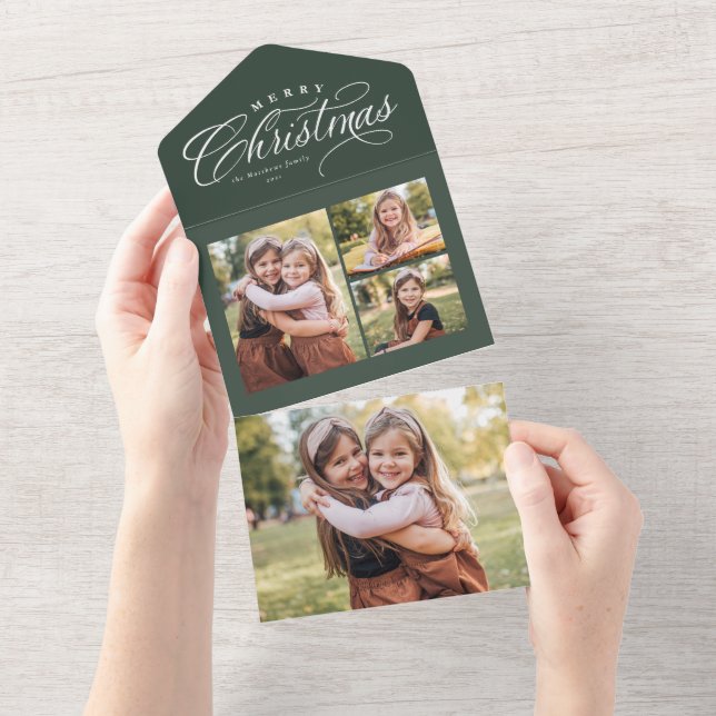 god jul grönt 4 fotot helgdag trifold (Avrivbar del)
