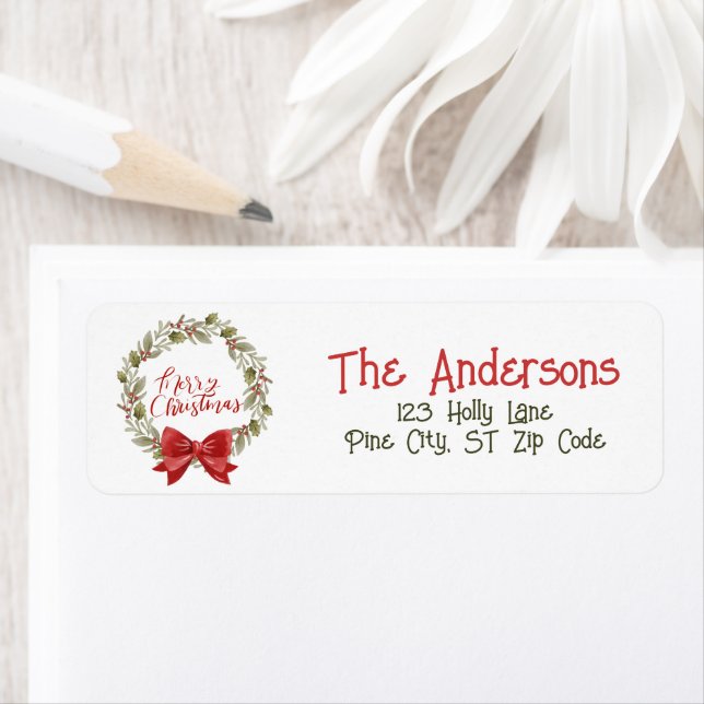 God jul Grönt Botanicals Red Holly Wandeans Returadress Etikett (Insitu)