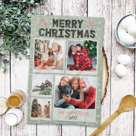 God jul Grönt Doodles 5 Photo Family Gift Kökshandduk