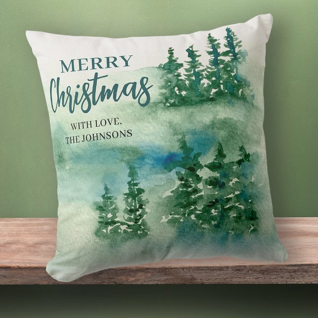 God jul Grönt Forest Träd Gift Kudde (Stylishly Personalize with Your Custom Name & Year)