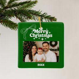 God jul grönt, fotobog, handdragen reflektor julgransprydnad keramik
