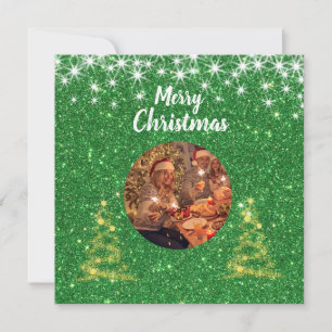 God jul-grönt glitter-foto helgdag julkort