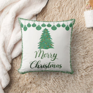 God jul-grönt glitter-prydnadsföremål kudde
