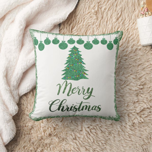 God jul-grönt glitter-prydnadsföremål kudde (Filt)
