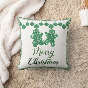 God jul-grönt glitter-prydnadsföremål kudde
