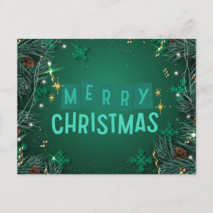 God jul Grönt Gräs Grenar och Snöflingor i Helg Vykort