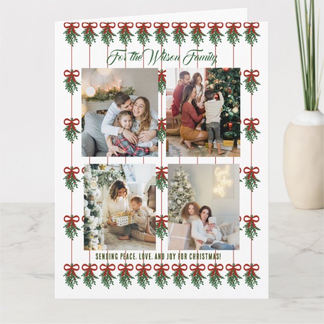 God jul Grönt Helgdag Card 4 Fotokollage Kort (Framsida)