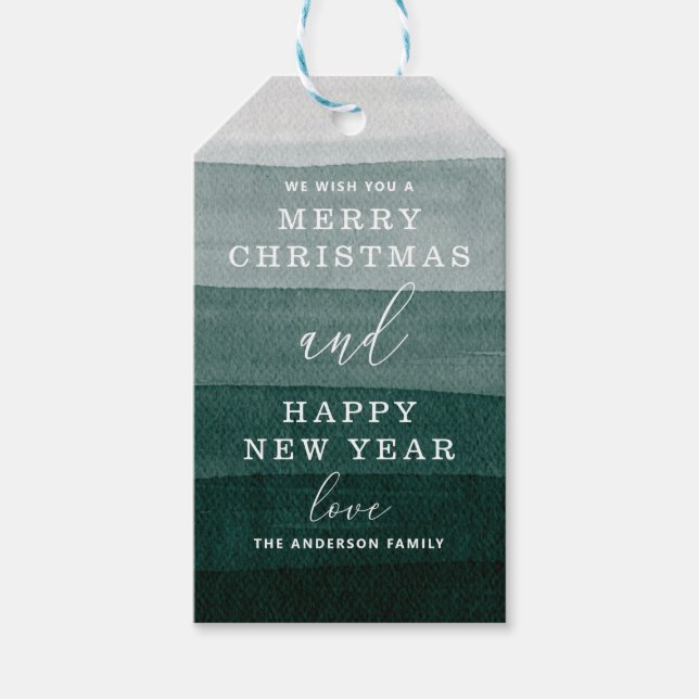 God jul. Grönt i vattenfärgen rand Presentetikett (Framsidan)