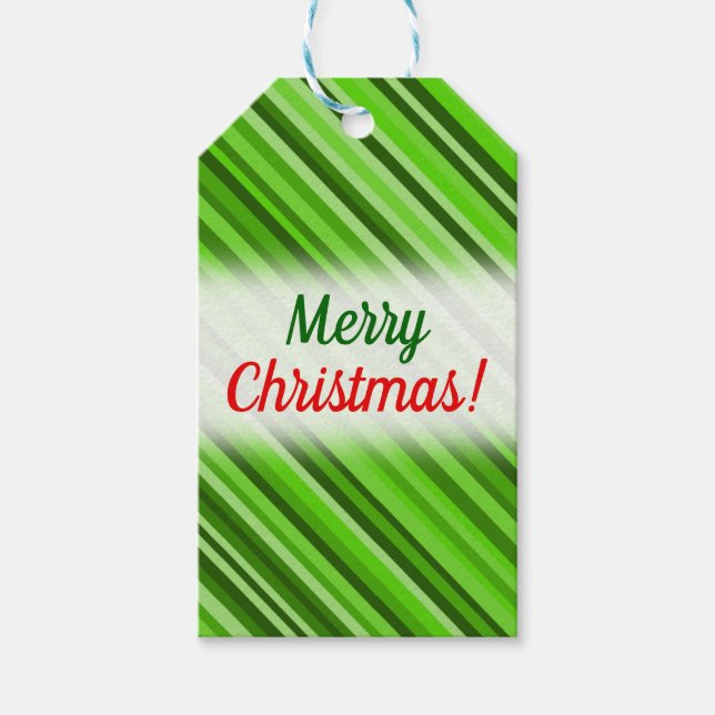 "God jul!" + Grönt Linjer/Rand Mönster Presentetikett (Framsidan)
