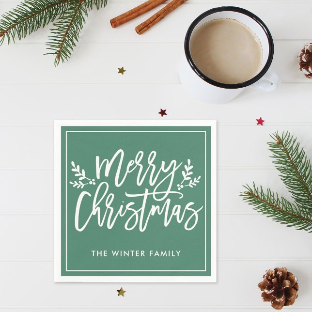 God jul Grönt Modern Script Helgdag Pappersservett (Skapare uppladdad)
