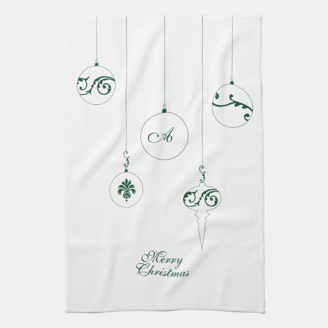 God jul Grönt Monogram Bauble Ornaments Kökshandduk (Vertikal)