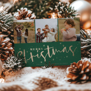 God jul Grönt och Faux Guld Photo jul Vykort