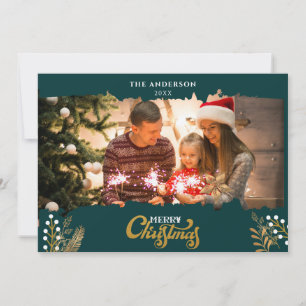 God jul Grönt och Guld Arch Photo Helgdag Inbjudningar