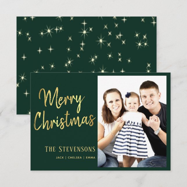 God jul | Grönt och Guld | Helgdag Photo Inbjudningar (Fram/baksida)