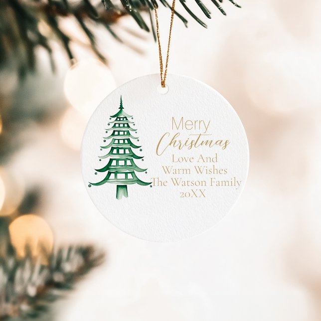 God jul Grönt Pagoda Julgran 1Foto Julgransprydnad Keramik (Merry Christmas Green Pagoda Christmas Tree 1Photo Ceramic Ornament)