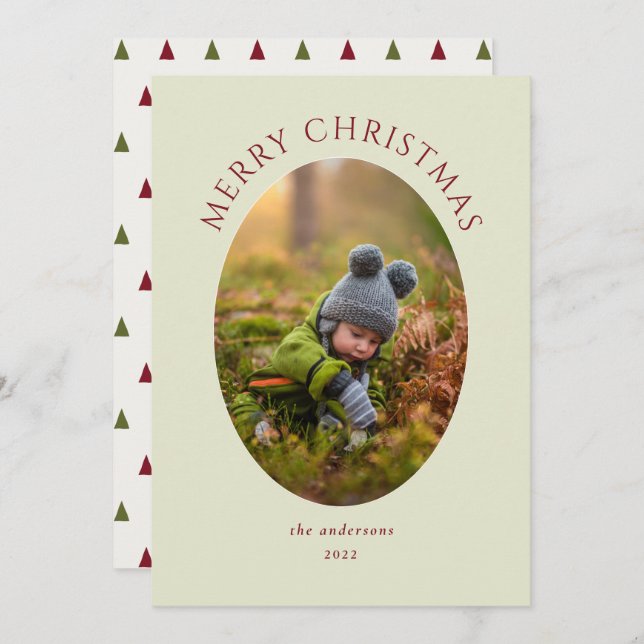 God jul Grönt Photo Helgdag Card Julkort (Fram/baksida)