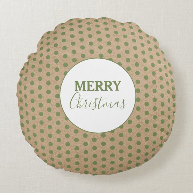 God jul Grönt Polka dots Kraft Rustic Rund Kudde (Framsidan)