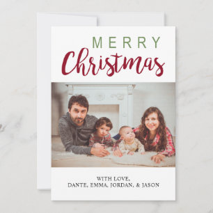 god jul Grönt Red Family Photo Simple Chic Julkort