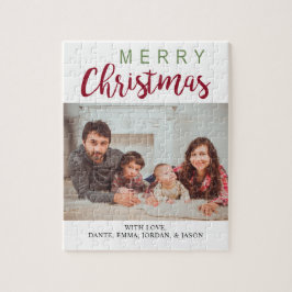 God jul Grönt Red Family Photo Simple Chic Pussel