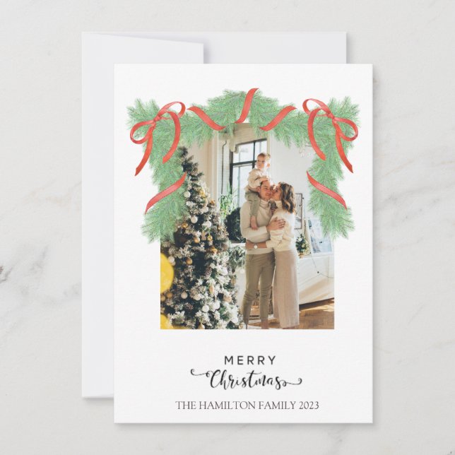 God jul Grönt Red Garland Photo Julkort (Framsida)