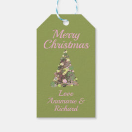 God jul Grönt Rosa Träd om Grönt med Namn Presentetikett