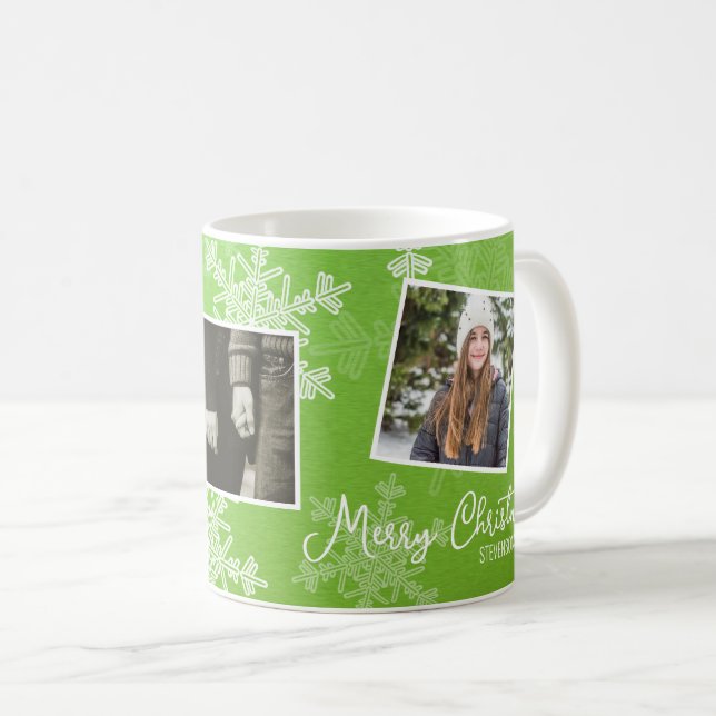 God jul Grönt Snöflingor fotokollage Kaffemugg (Framsida höger)