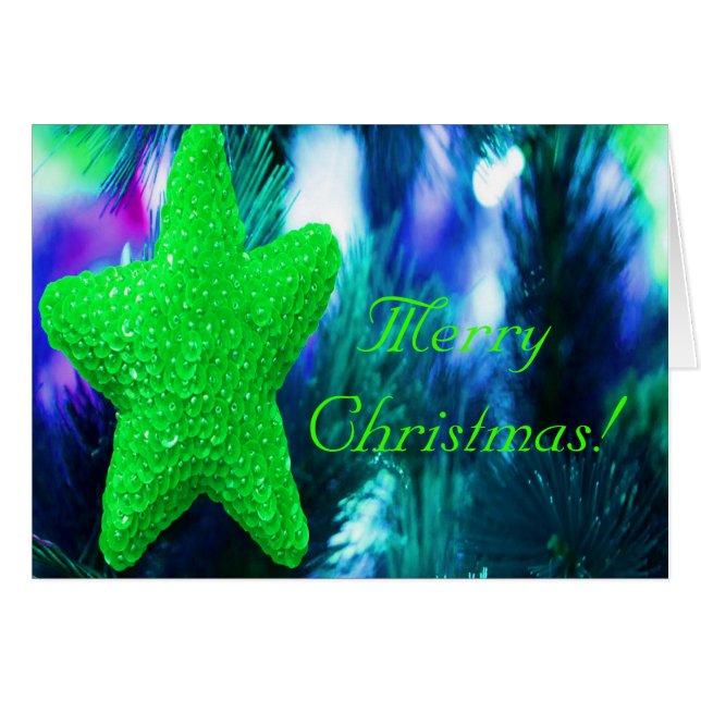 God jul Grönt Star Hälsningskort (Framsidan Horizontal)