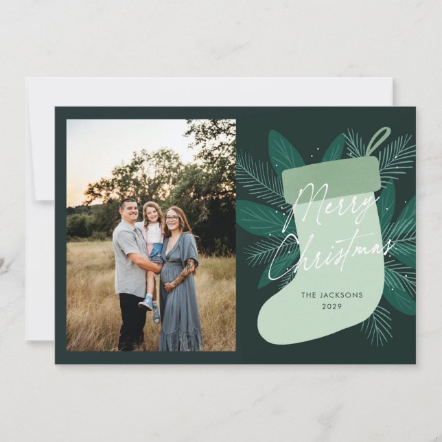 God jul Grönt Stocking Julkort (Framsida)