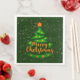 God jul Grönt Träd Guld Orange Stars Pappersservett