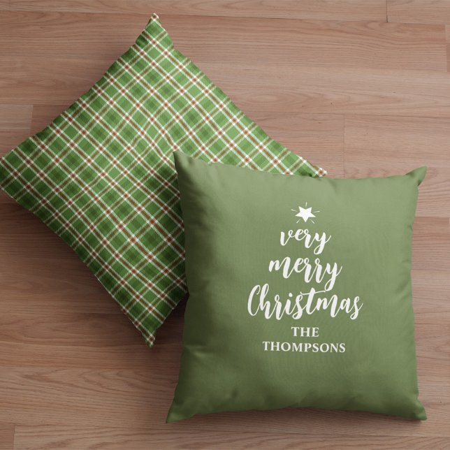 God jul Grönt Typography-Personlig Kudde (Green plaid typography christmas throw pillow.)