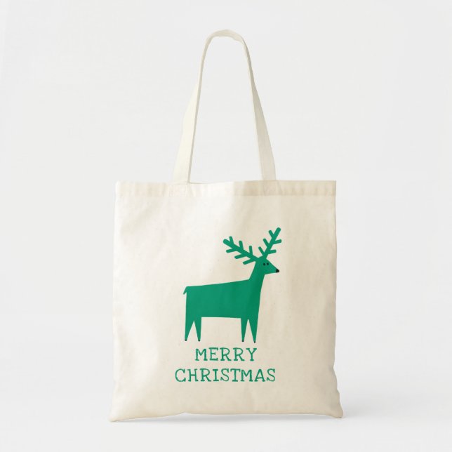God jul. Grönt Vinterskogsrenar Tygkasse (Framsidan)