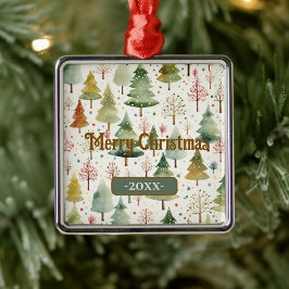 God jul Grönt Watercolor Gräs Träd Julgransprydnad Metall