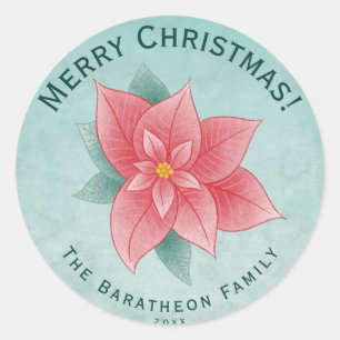 God jul Grönt Watercolor Poinsettia Runt Klistermärke