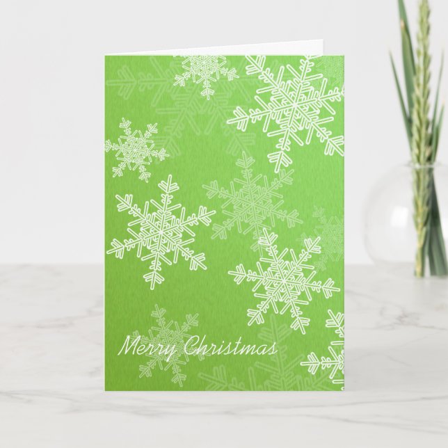 God jul Grönt White Snöflingor Minimalist Helgkort (Framsida)