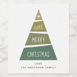 God Jul. Gröntens geometriska helgdag träd Vinflaska Etikett