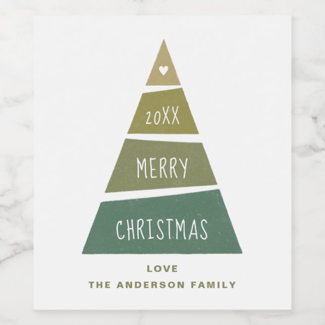 God Jul. Gröntens geometriska helgdag träd Vinflaska Etikett (Singel etikett)