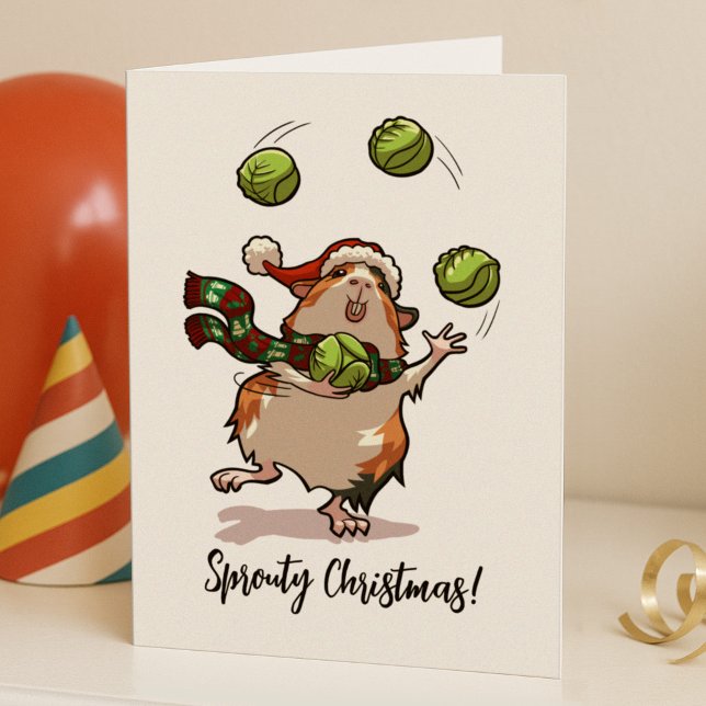 God jul! Guinea Gris Juggling Sprouts Kort (Skapare uppladdad)